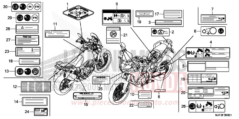 ETIQUETTE DE PRECAUTIONS de Africa Twin MAT BALLISTIC BLACK METALLIC (NHA86) 2017